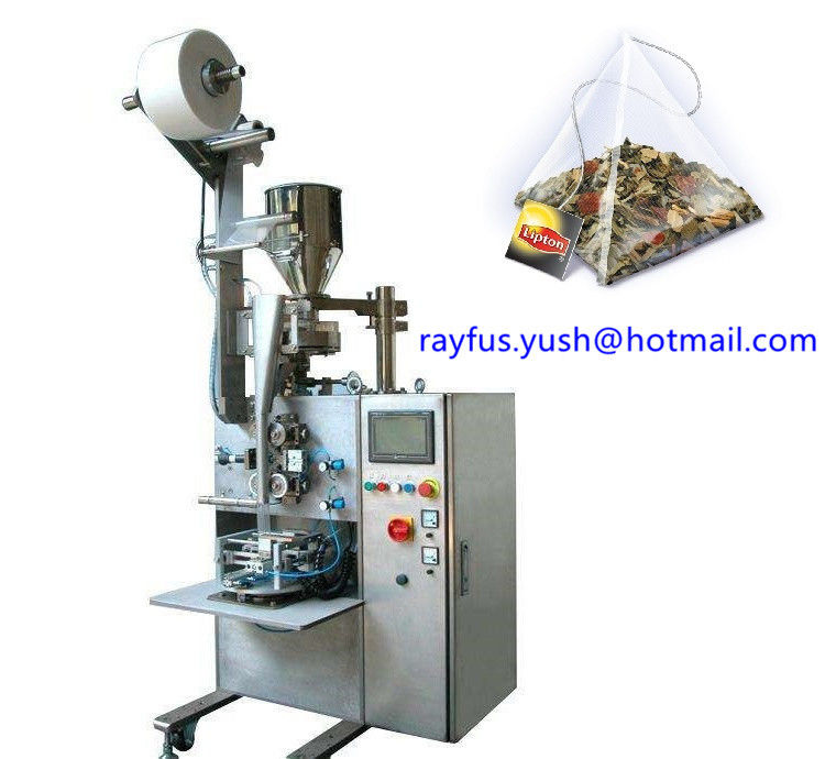 Pyramid Triangle Bag Automatic Plastic Pouch Packing Machine With Thread Tag In Outer